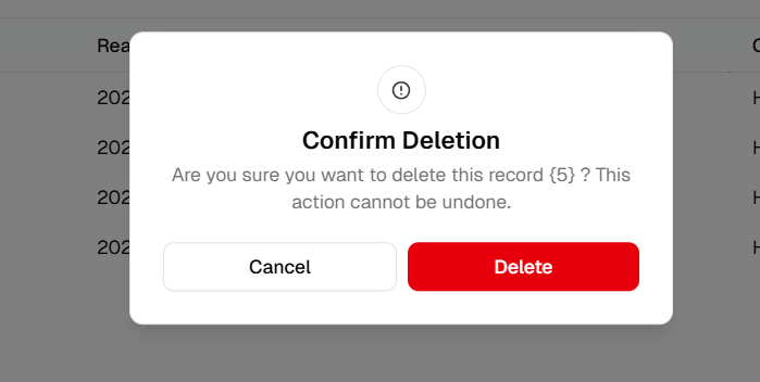 Confirm deletion dialog for a meter history record