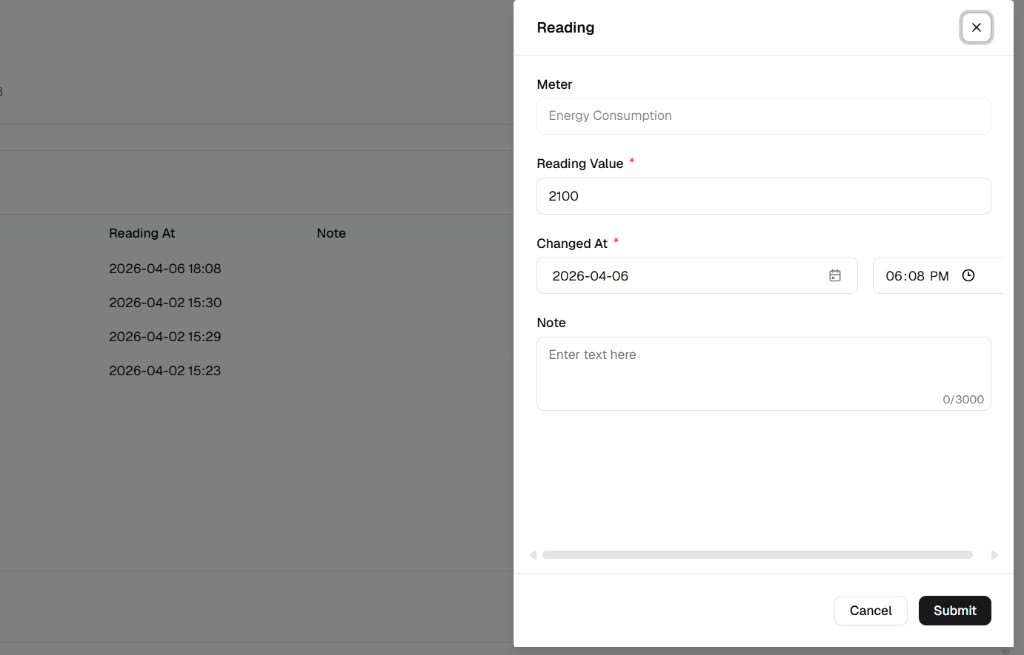 Reading dialog with Changed At date and time for backdated correction