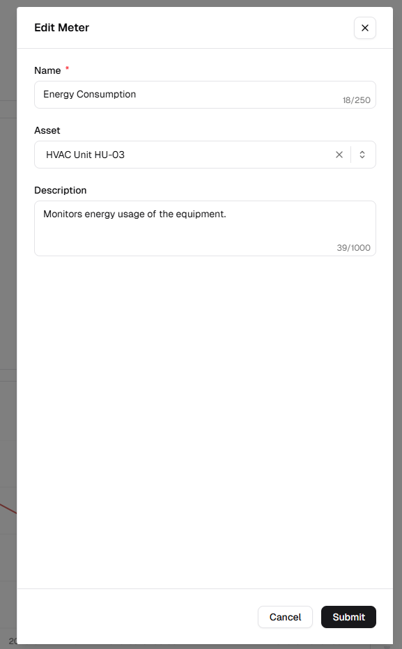 Edit Meter dialog without editable Measurement Unit field
