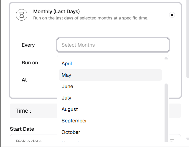 Monthly Last Days: Every field with months list open
