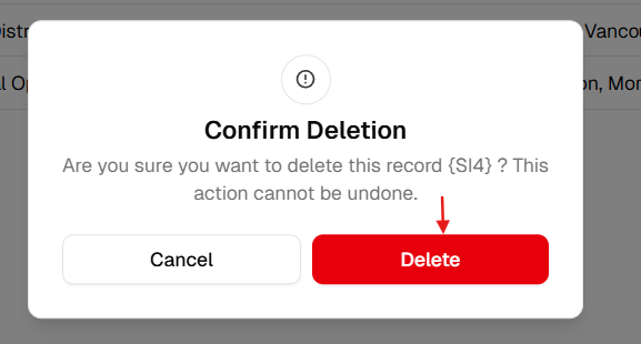 Confirm Deletion modal with Delete button
