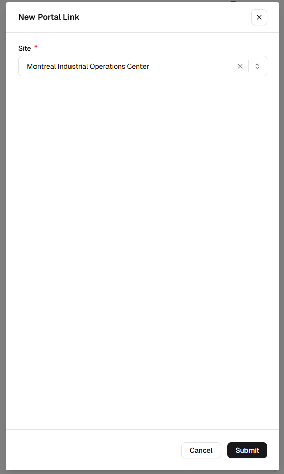 New Portal Link dialog with required Site field
