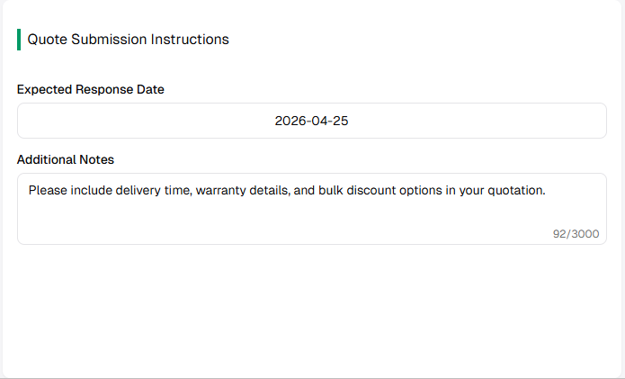 Quote Submission Instructions: Expected Response Date and Additional Notes